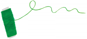 An illustration of a green thread unspooling.